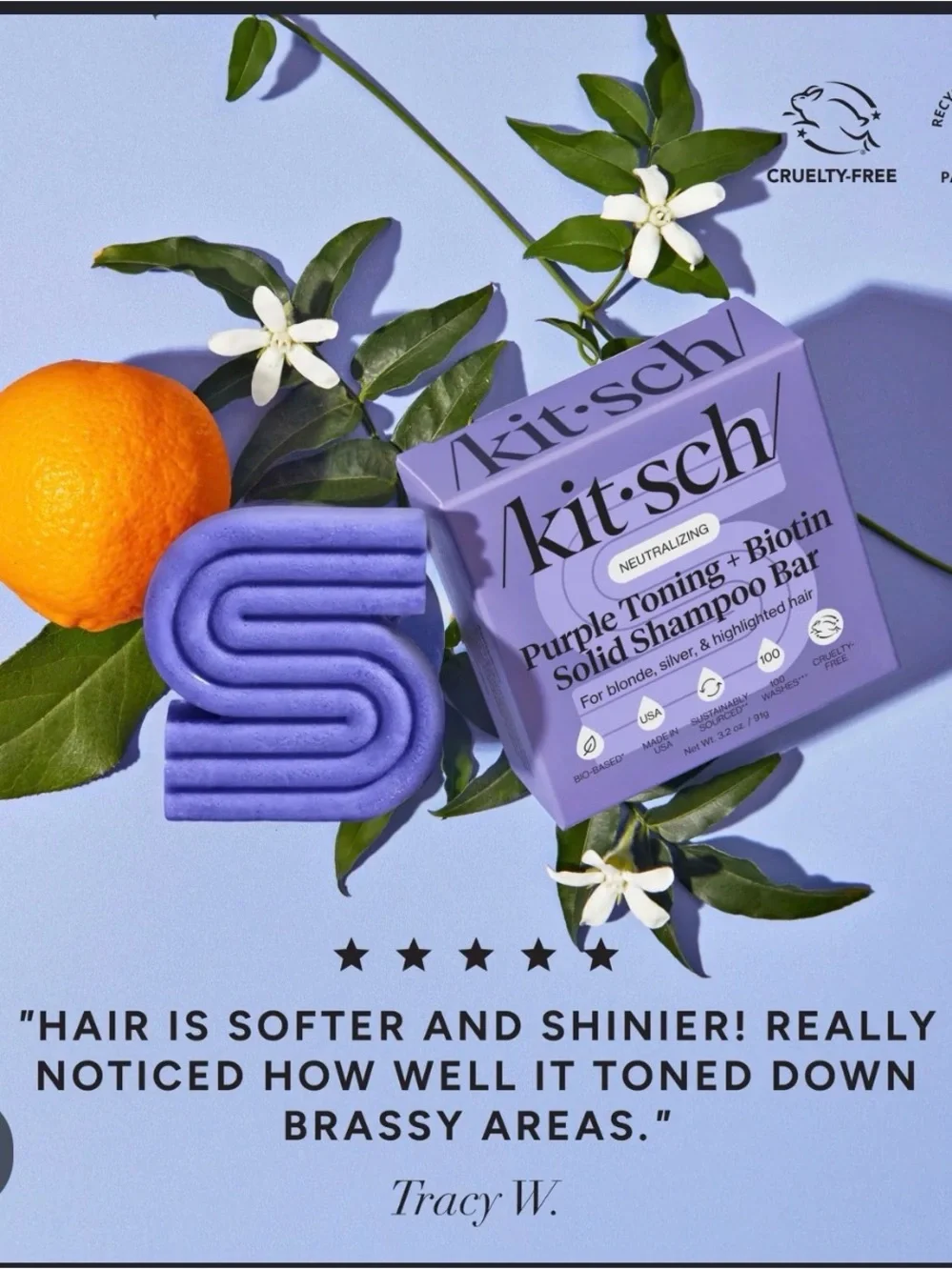 kitsch Purple Toning Solid Shampoo Bar - Neutralizing Formula